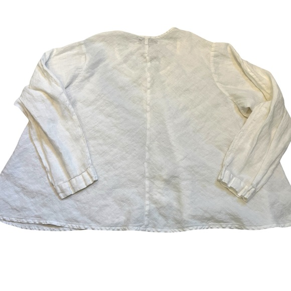 Flax 100% Linen Button Front Top 1G Off White Relaxed Fit Artsy - Picture 6 of 10